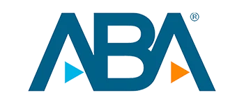 ABA logo with large blue letters “ABA,” a blue triangle pointing right under the first “A,” and an orange triangle pointing left under the second “A” on a light background.