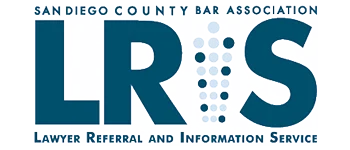 San Diego County Bar Association LRIS logo with large blue letters and subtitle “Lawyer Referral and Information Service” below.